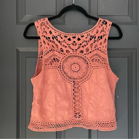 Cotton Boho Sleeveless Blouse Crochet Lace Tank Top Terra Cotta L - Picture 4 of 6